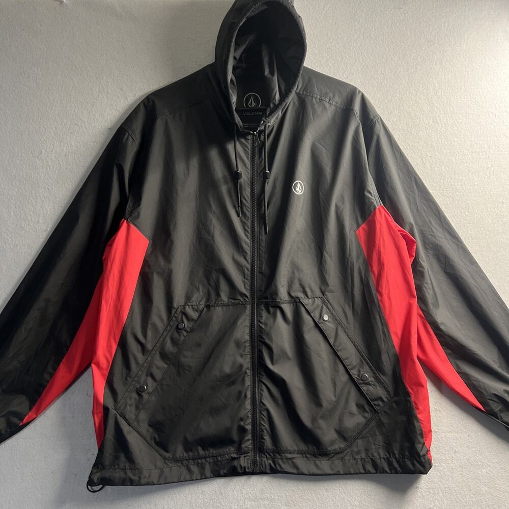 Volcom Windbreaker Men's Jacket Black/Red Water Resistant‎
